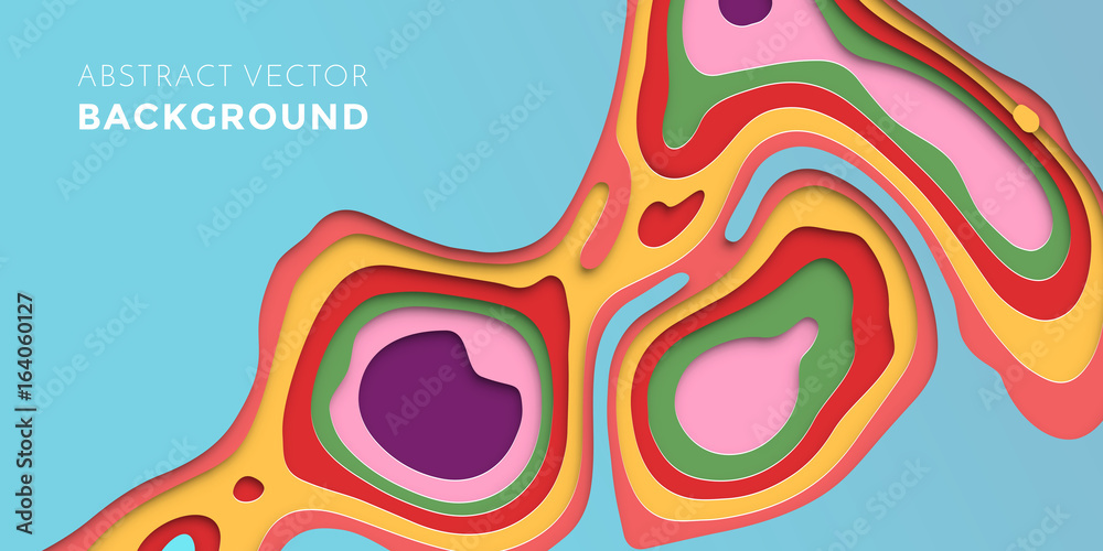 Poster topography papercut color multi layers, paper cut vector art background banner texture
