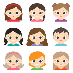 Set of vector cute girls