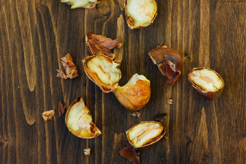 peeled chestnuts on table