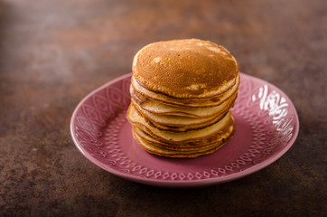 American pancakes with banana, chocolate