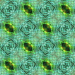 Obraz premium Abstract seamless wrinkled pattern of scales resembling snake skin. Green, black, orange and yellow background with reptile texture