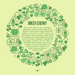 Ecology concept in circle with thin line icons for environmental, recycling, renewable energy, nature. Vector illustration.