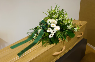 Coffin in morgue