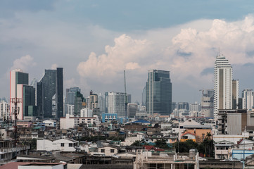 Skyline of, Bangkok, Aerial view of Bangkok, modern office buildings, condominium in Bangkok city downtown in business district. Thailand.