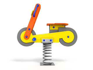 Attraction game for children spring yellow blue on the left 3d render on a white background