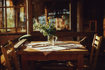 Flowers on Wooden Table