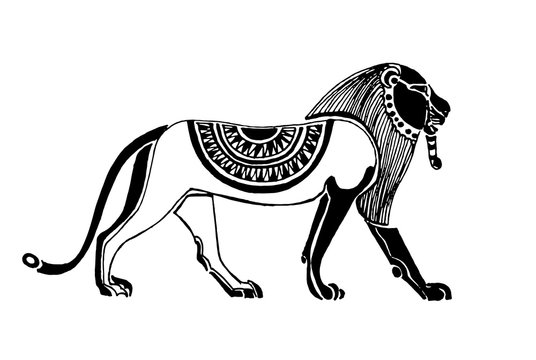 Lion egyptian beautiful decorative lion vector illustration isolated on white