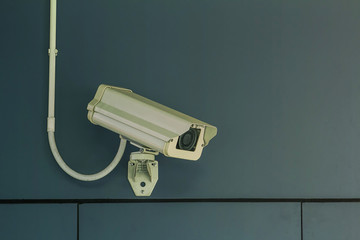 CTV security camera on green building wall.