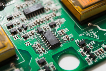 Obraz premium Computer motherboard components close up