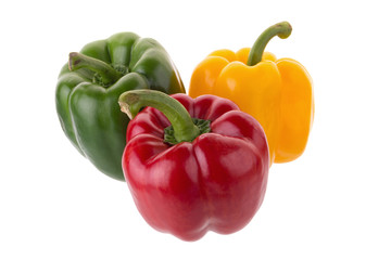 yellow red and green pepper shooted isolated on a white background
