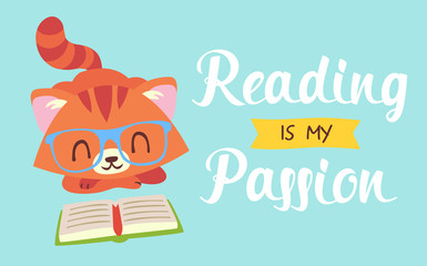 vector reading is my passion nerd cat vector illustration