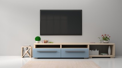 Living room room with TV on the wall in modern living room. 3d rendering