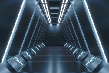 Futuristic background science fiction interior architecture corridor,3D Rendering