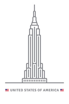 United States of America icon with Empire State Building and US flag