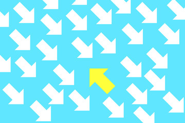 yellow arrow in group of white arrow for different concept