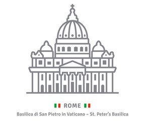 Rome icon. Saint Peters basilica and italian flag.