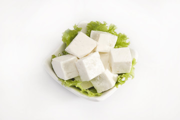Piece of Cheese or Paneer Isolated on A White Background