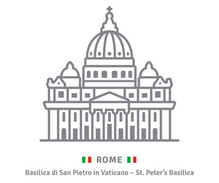 Fototapeta Rome icon. Saint Peters basilica and italian flag.