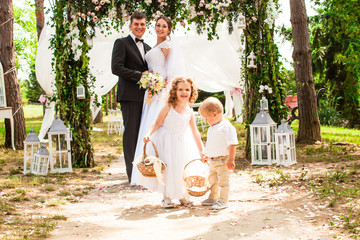 Bride and groom kissing