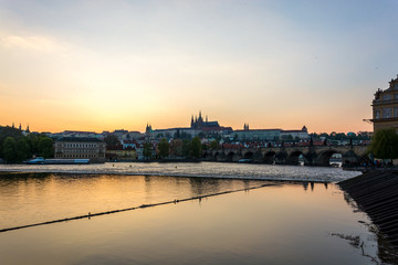 Naklejka premium The castle and Charles Bridge of Prague, Czech Republic