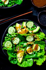 Green salad with miso dressing