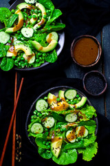 Green salad with miso dressing