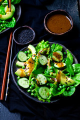 Green salad with miso dressing