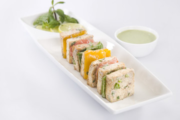Paneer Tikka Kebab or cheese skewers with chili sauce