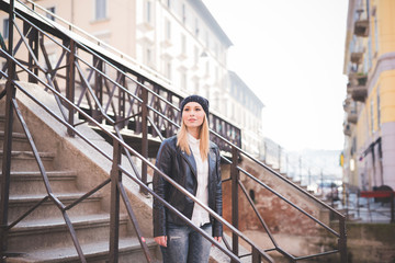 young beautiful blonde straight hair woman