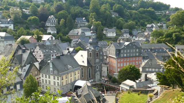 Overview of Timber frame houses in Monschau, Germany