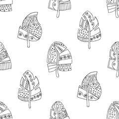 Vector hand drawn seamless pattern, decorative stylized black and white childish trees. Doodle sketch style, graphic illustration, background. Ornamental cute hand drawing. Line drawing.