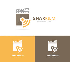 clapperboard and wifi logo combination. Cinema and signal symbol or icon. Unique video and radio, internet logotype design template.