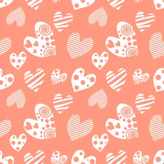 Tuinposter Seamless vector pattern with hearts. Background with hand drawn ornamental symbols. Template for wrapping, decor, surface, cards, backgrounds, textile, print. Repeat ornament. Series of Love Patterns. © Valentain Jevee