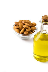 Almond oil in bottle isolated on white background
