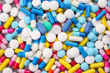 Fototapeta na wymiar Closeup view of different pills