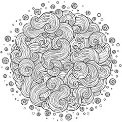Abstract Round Sea Wave Mandala with curls