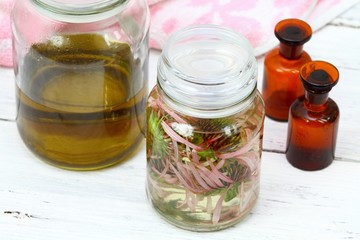 Homemade alternative medicine, Echinacea tincture in front