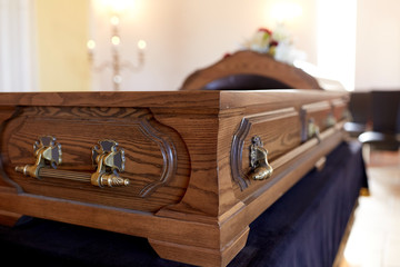 coffin at funeral in church