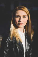 young beautiful blonde straight hair woman