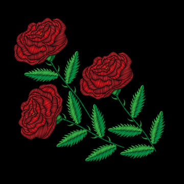Embroidery stitches imitation red rose