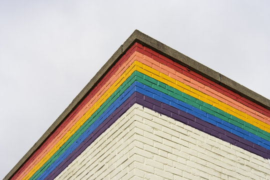 Symbolic  corner of LGBT rainbow building.