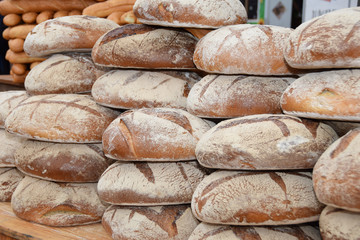 A great pyramid of fresh loaf loaves