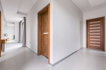 Fototapeta premium White apartment with wooden doors
