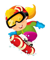 Cartoon snowboarder - girl - illustration for the children