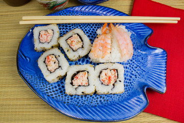 Sushi on a fish shaped plate