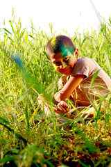 Indian Child playing Color , Holi Festival