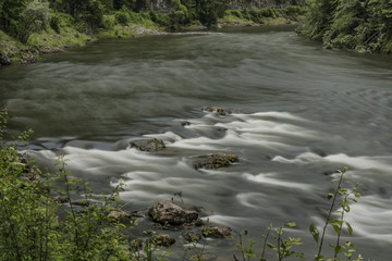 White waves on Dunajec river in summer
