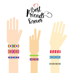 Happy Friends Day Hands With Friendship Bracelets Greeting Card Holiday Banner Flat Vector Illustration