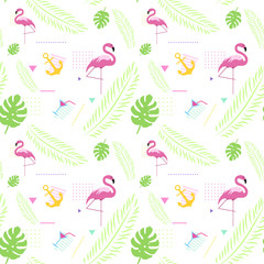 Naklejka premium Summer Seamless Pattern With Colorful Tropical Ornament Background Style Vector Illustration