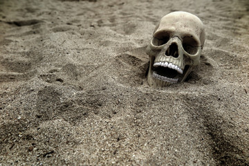 Skeleton remains buried in the sand
